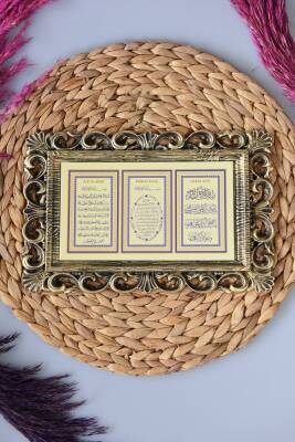 Kapı Üstü Üçlü Tablo Ayete'l Kürsi- Nazar Duası- Bereket Duası Gold - 2