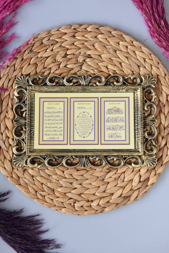 Kapı Üstü Üçlü Tablo Ayete'l Kürsi- Nazar Duası- Bereket Duası Gold - 2