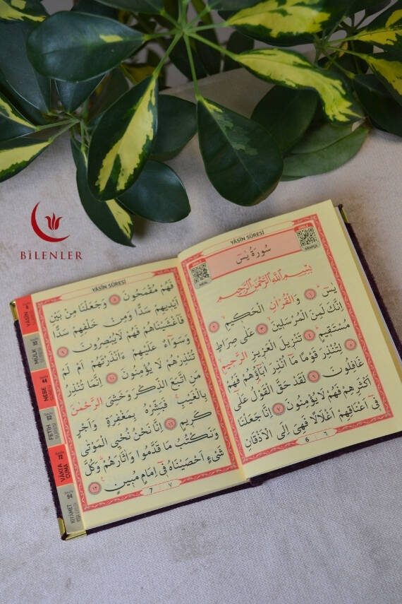 Kutulu 128 Sayfa Kadife Yasin ve İnci Tesbih Seti Mor - 6