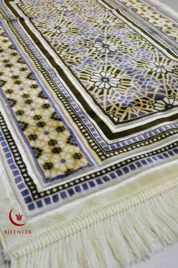 Lüks Kadife Seccade - 70x110 cm - Kalın Yumuşak Doku-Mihrap Desen Haki - 2
