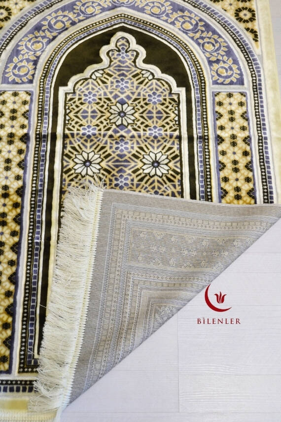Lüks Kadife Seccade - 70x110 cm - Kalın Yumuşak Doku-Mihrap Desen Haki - 3
