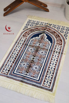 Lüks Kadife Seccade - 70x110 cm - Kalın Yumuşak Doku-Mihrap Desen Lacivert - 4