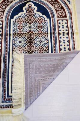 Lüks Kadife Seccade - 70x110 cm - Kalın Yumuşak Doku-Mihrap Desen Lacivert - 3
