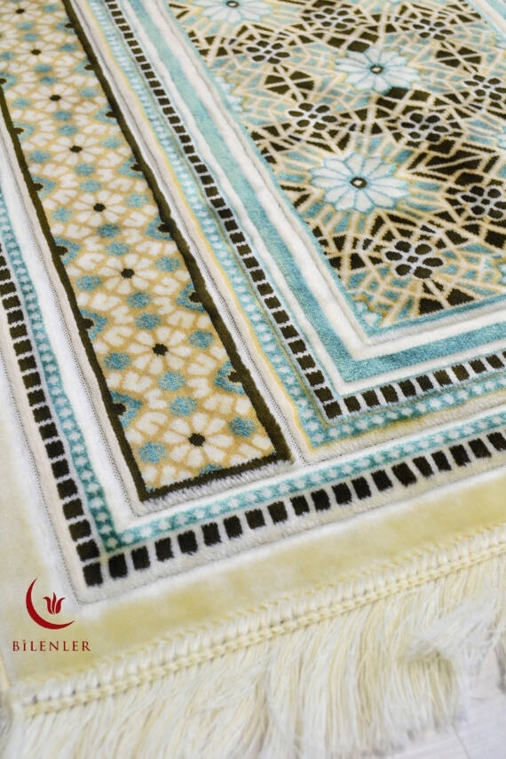 Lüks Kadife Seccade - 70x110 cm - Kalın Yumuşak Doku-Mihrap Desen Su Yeşili - 2