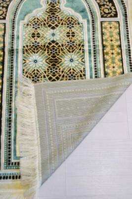Lüks Kadife Seccade - 70x110 cm - Kalın Yumuşak Doku-Mihrap Desen Su Yeşili - 3