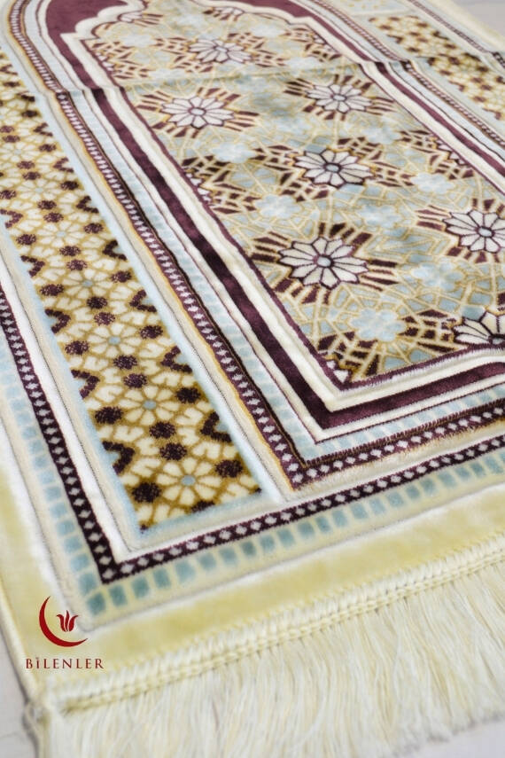 Lüks Kadife Seccade - 70x110 cm - Kalın Yumuşak Doku-Mihrap Desen Mor - 2