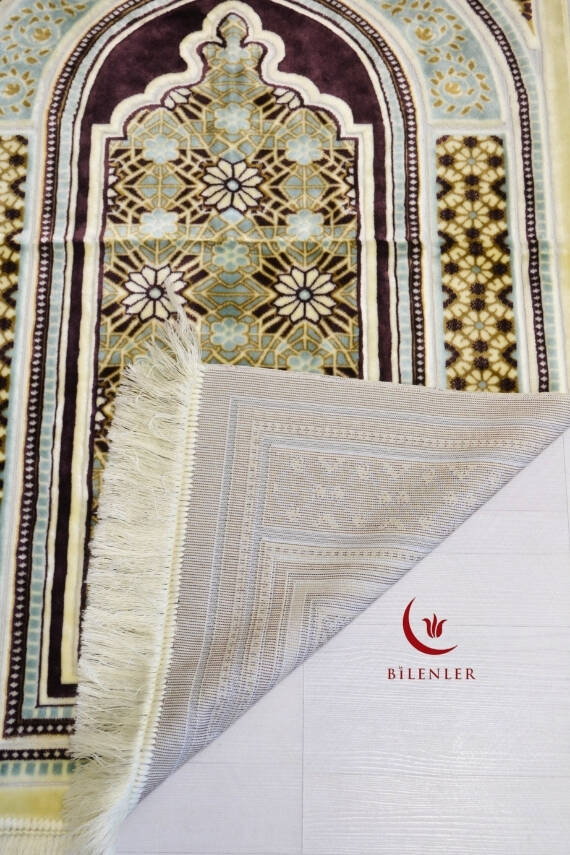 Lüks Kadife Seccade - 70x110 cm - Kalın Yumuşak Doku-Mihrap Desen Mor - 3