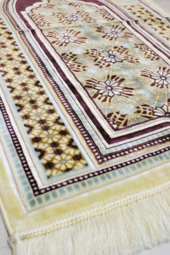Lüks Kadife Seccade - 70x110 cm - Kalın Yumuşak Doku-Mihrap Desen Mor - 3