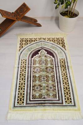 Lüks Kadife Seccade - 70x110 cm - Kalın Yumuşak Doku-Mihrap Desen Mor 