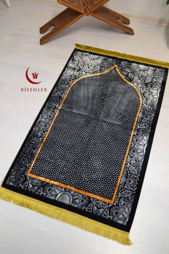 Lüks Kadife Seccade - 70x110 cm - Kalın Yumuşak Doku - Şık ve Konforlu Siyah - 4