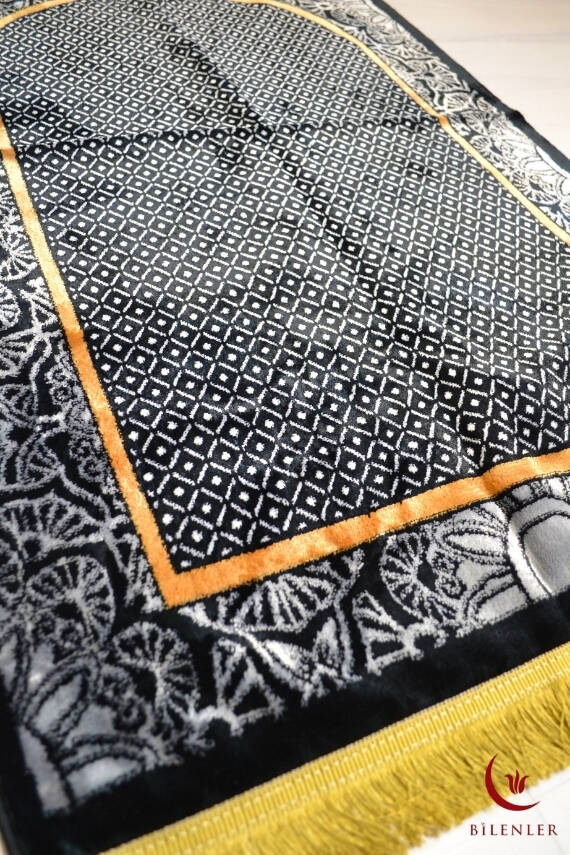 Lüks Kadife Seccade - 70x110 cm - Kalın Yumuşak Doku - Şık ve Konforlu Siyah - 3