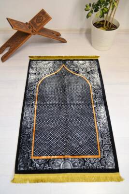 Lüks Kadife Seccade - 70x110 cm - Kalın Yumuşak Doku - Şık ve Konforlu Siyah - 1
