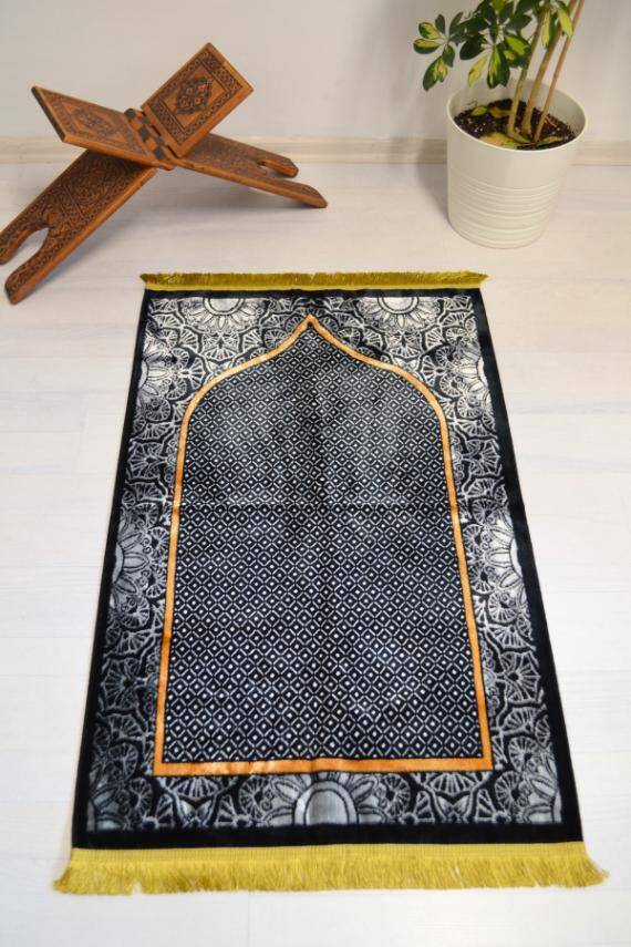 Lüks Kadife Seccade - 70x110 cm - Kalın Yumuşak Doku - Şık ve Konforlu Siyah - 1