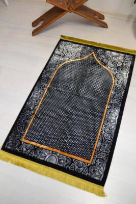 Lüks Kadife Seccade - 70x110 cm - Kalın Yumuşak Doku - Şık ve Konforlu Siyah - 4