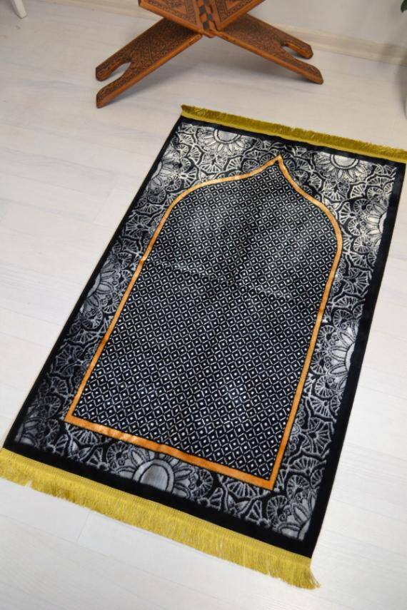 Lüks Kadife Seccade - 70x110 cm - Kalın Yumuşak Doku - Şık ve Konforlu Siyah - 4