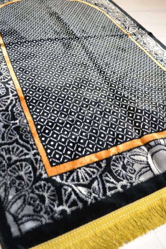 Lüks Kadife Seccade - 70x110 cm - Kalın Yumuşak Doku - Şık ve Konforlu Siyah - 2