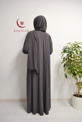 Medine İpeği Kendinden Şallı Ferace Füme - 6