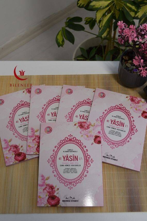 Mevlit Hediyeliği 41 Yasin Bilgisayar Hatlı Türkçe Okunuş Mealli ve Sesli 5 Adet Pembe - 1