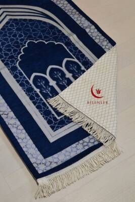 Mihrap Desenli Astarlı Seccade Saks Mavi - 4