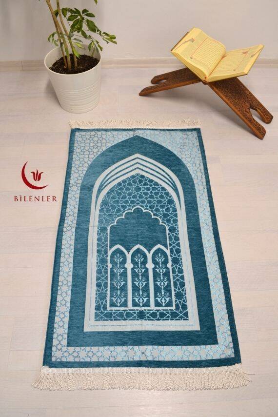 Mihrap Desenli Astarlı Seccade Turkuaz - 1