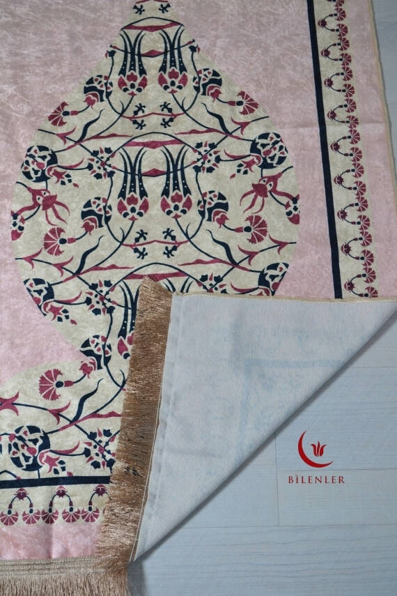 Pratik ve Taşınabilir İpek Dokulu Çantalı Seccade Açık Pembe - 3