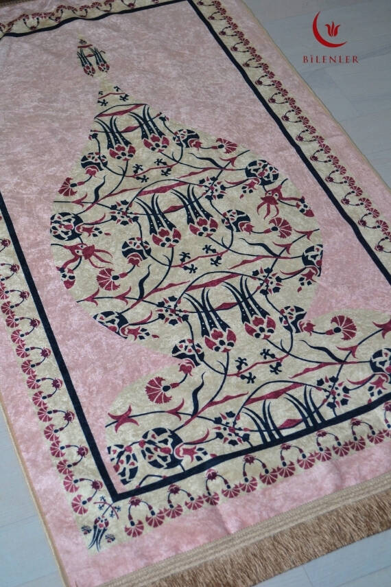 Pratik ve Taşınabilir İpek Dokulu Çantalı Seccade Açık Pembe - 4