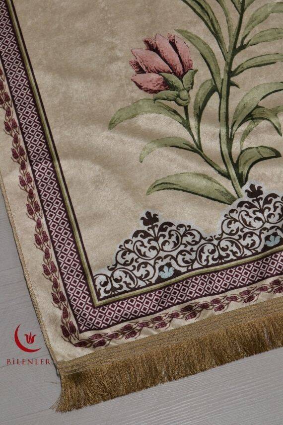 Pratik ve Taşınabilir İpek Dokulu Lale Desenli Çantalı Seccade-L1001 - 3